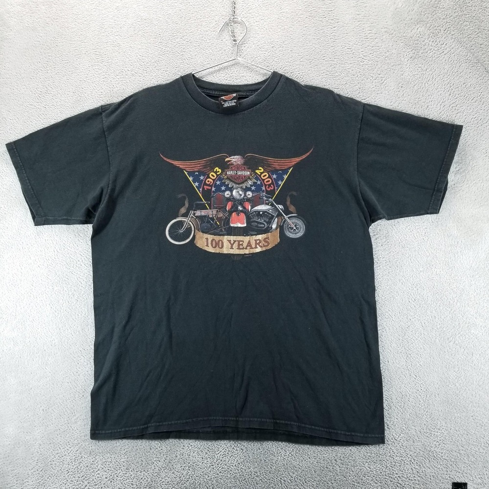 VTG Harley Davidson Shirt Mens XL Black USA 100 Years Anniversary Motorcycle Tee